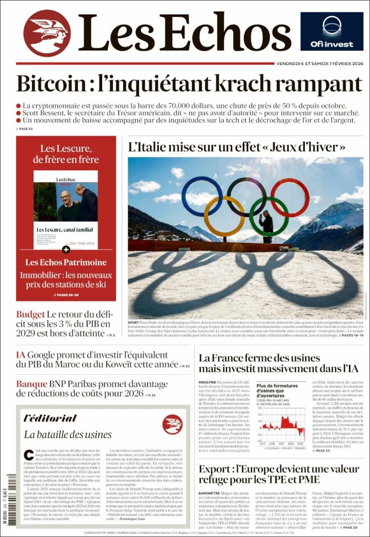 Portada de Les Echos (Francia)