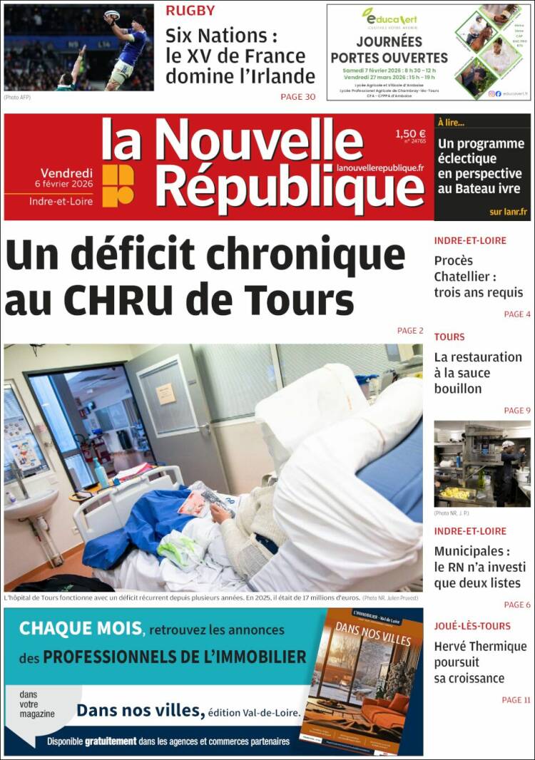 Portada de La Nouvelle Republique (Francia)