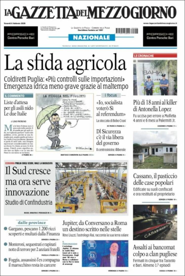Portada de La Gazzetta del Mezzogiorno (Italia)