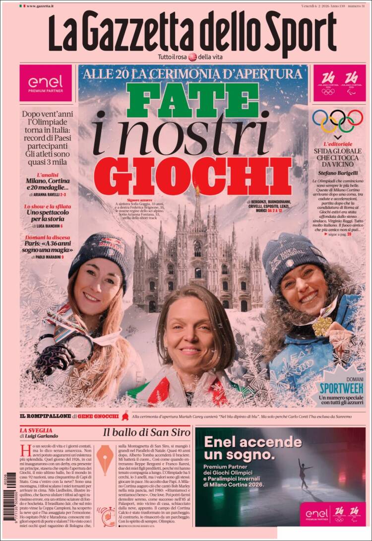 Portada de La Gazzetta dello Sport (Italia)
