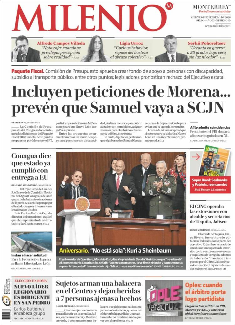 Portada de Milenio de Monterrey (M&eacute;xico)
