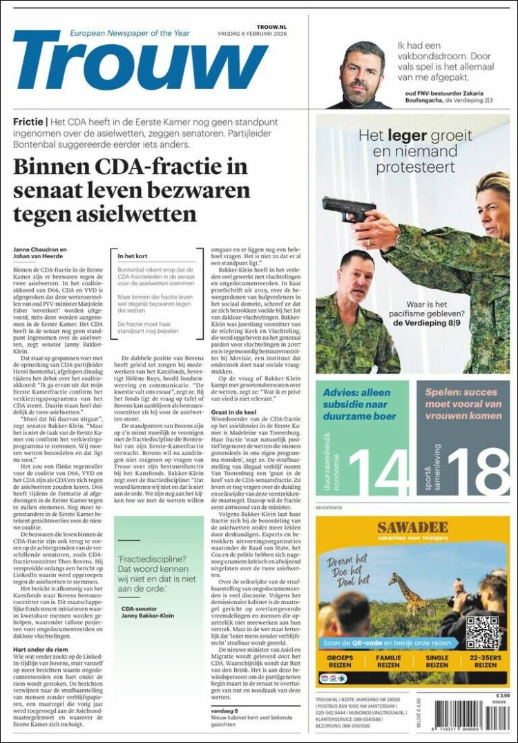 Portada de Trouw (Pa&iacute;ses Bajos)
