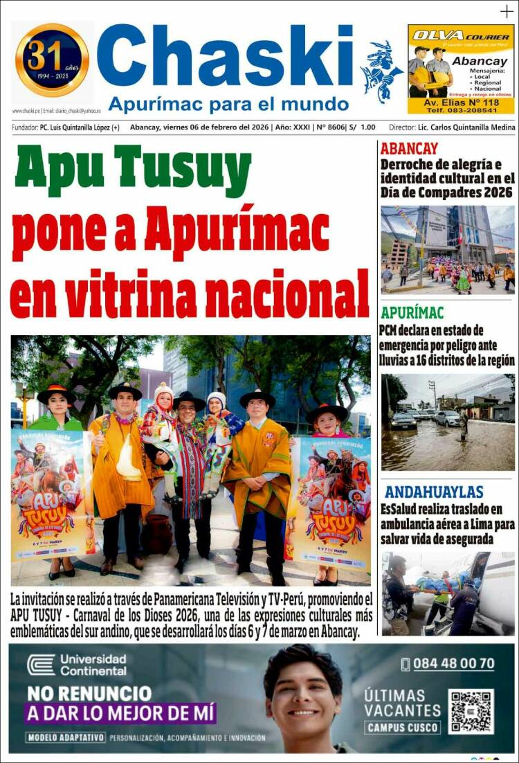 Portada de Diario Chaski (Per&uacute;)