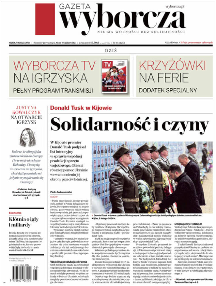 Portada de Gazeta Wyborcza (Polonia)