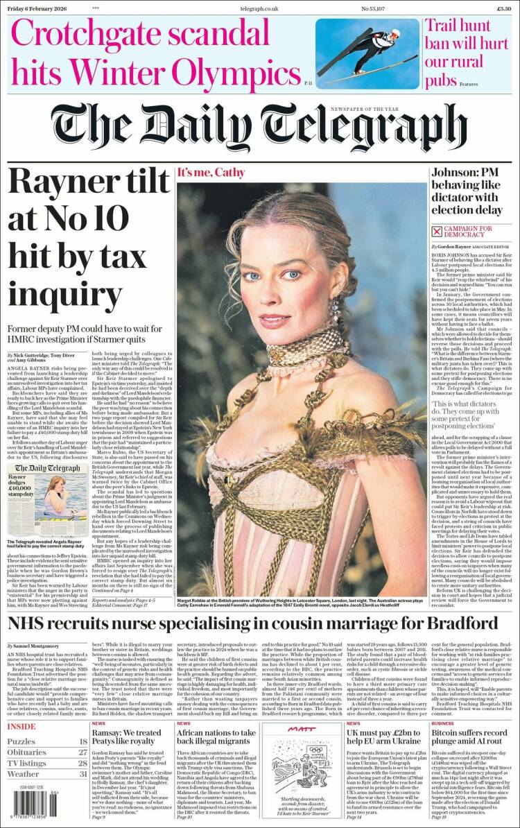 Portada de Daily Telegraph (Reino Unido)