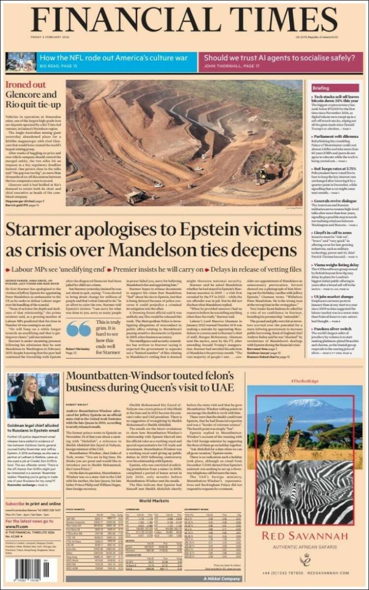 Portada de Financial Times (Reino Unido)