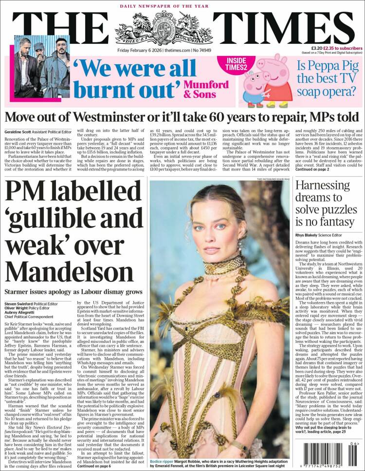 Portada de The Times (Reino Unido)