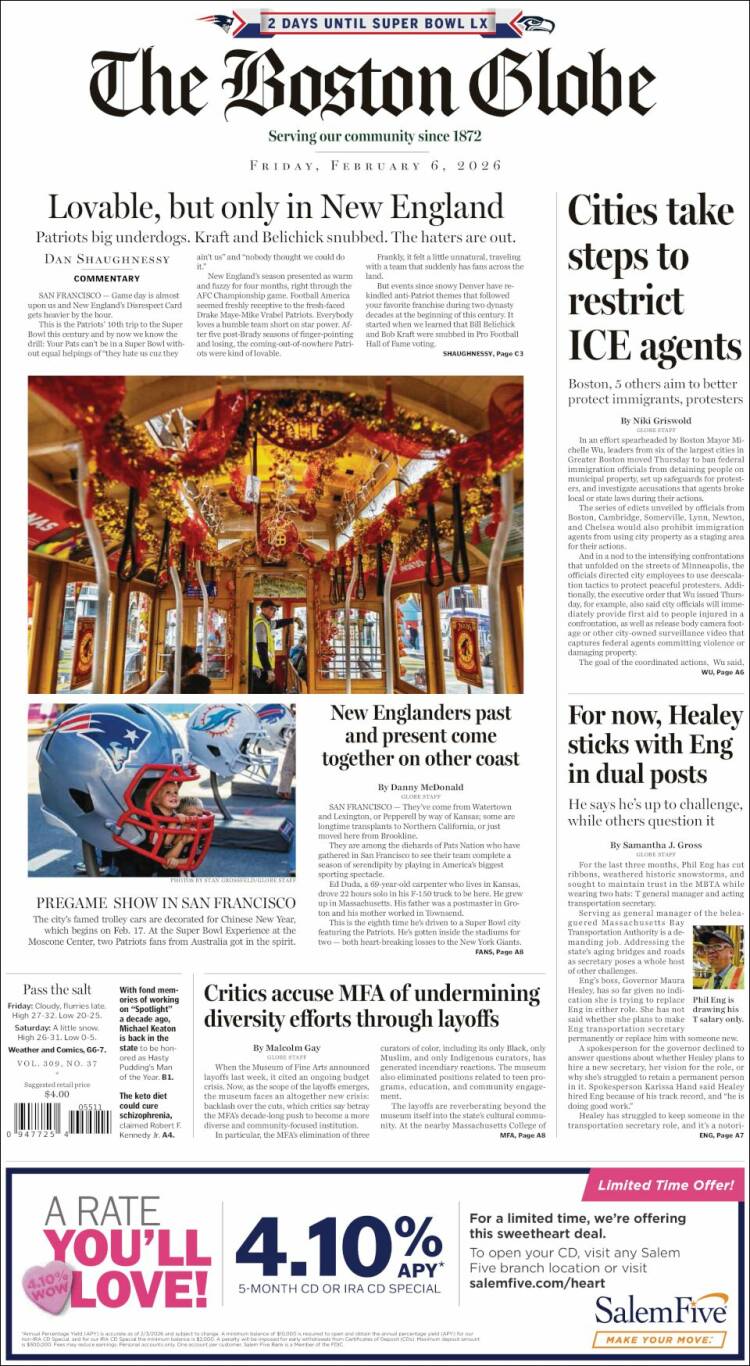 Portada de Boston Globe (USA)