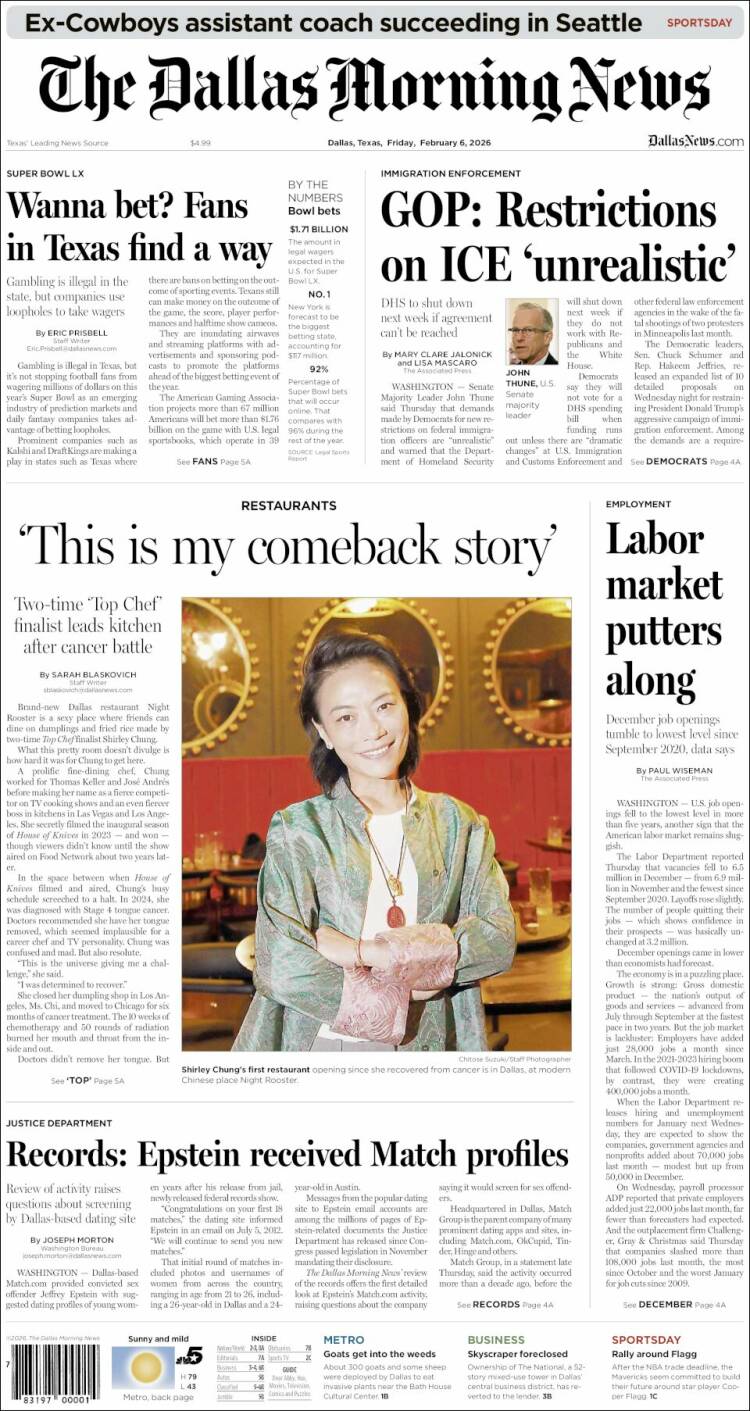 Portada de Dallas Morning News (USA)