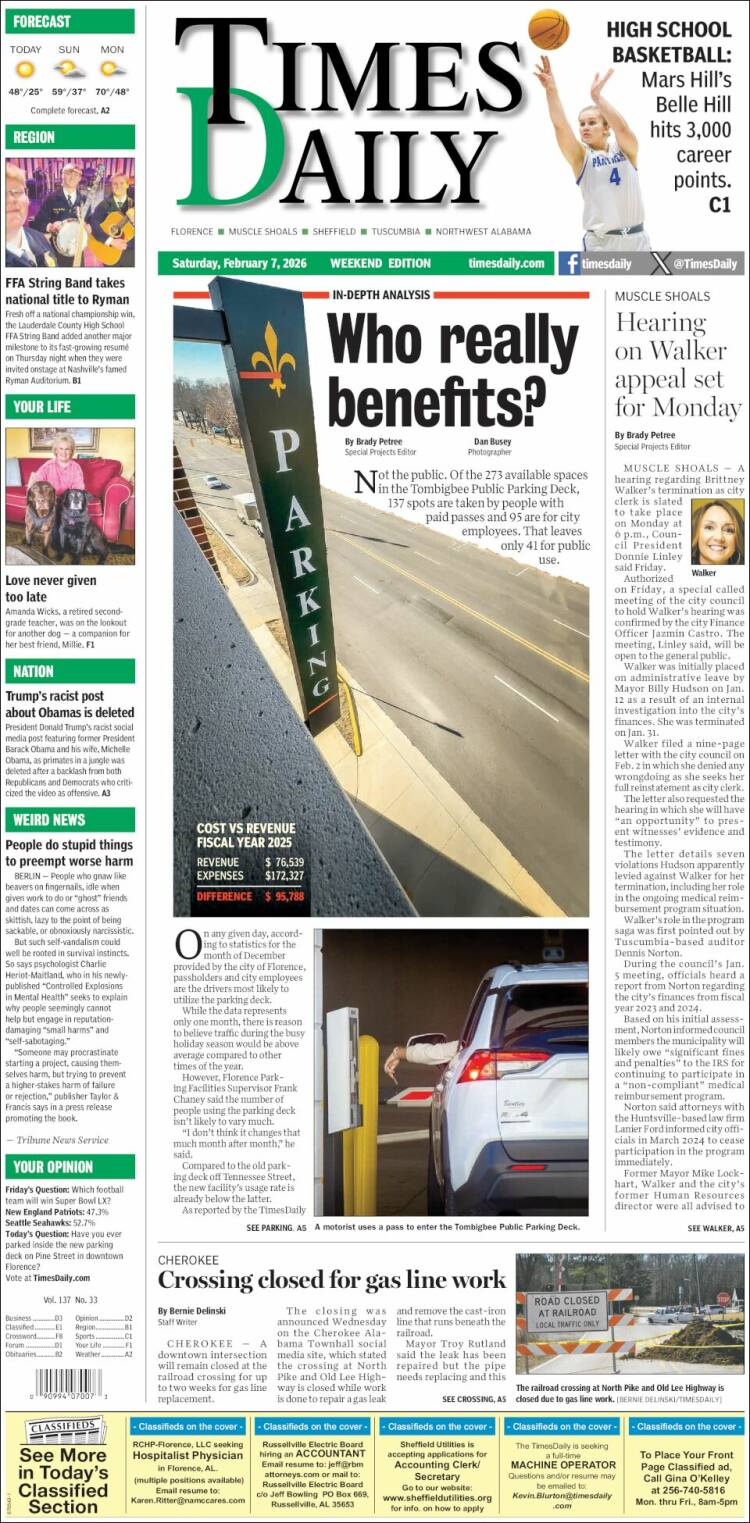 Portada de Times Daily (USA)