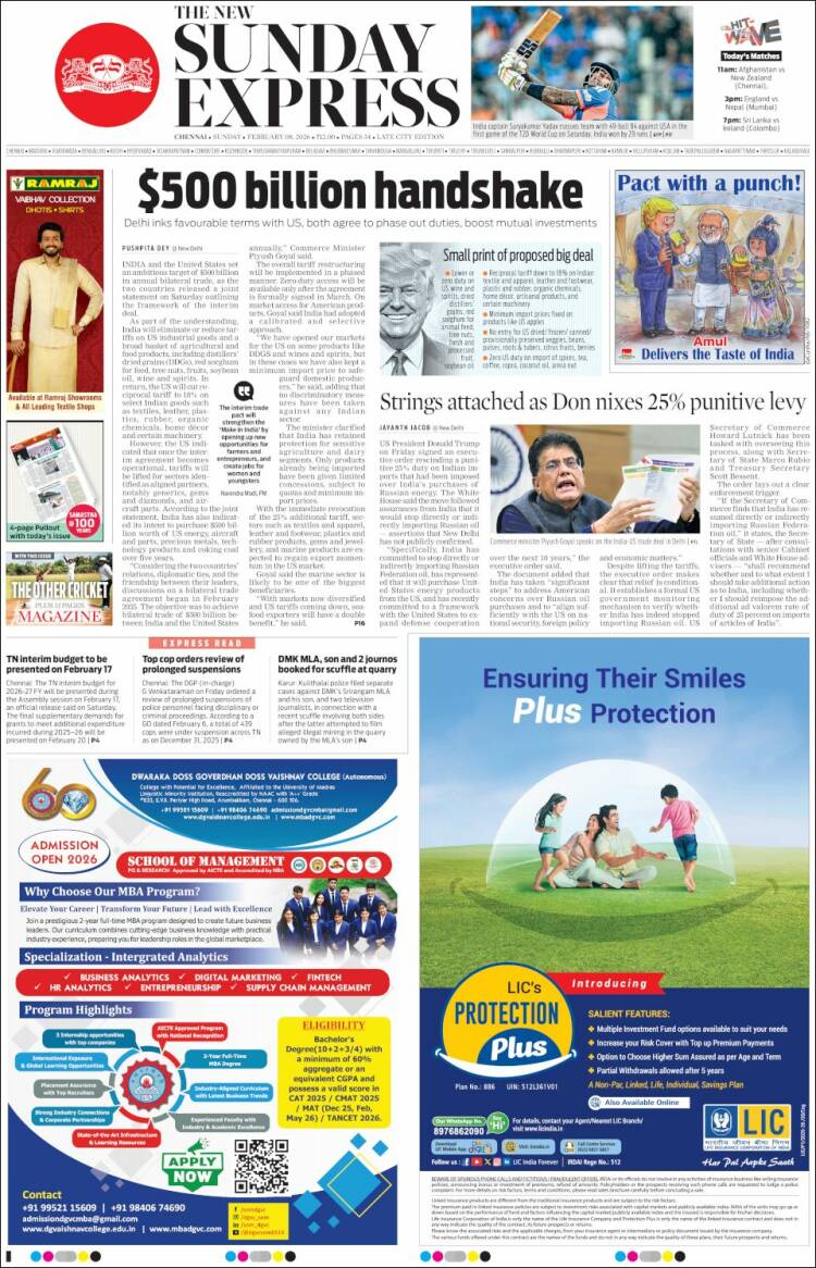 Portada de New Indian Express (Inde)