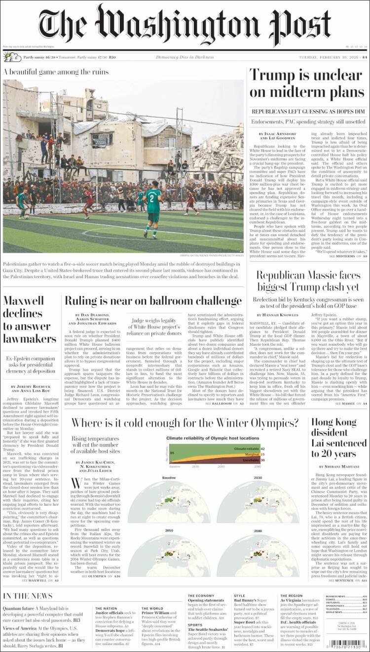 Portada de The Washington Post (USA)