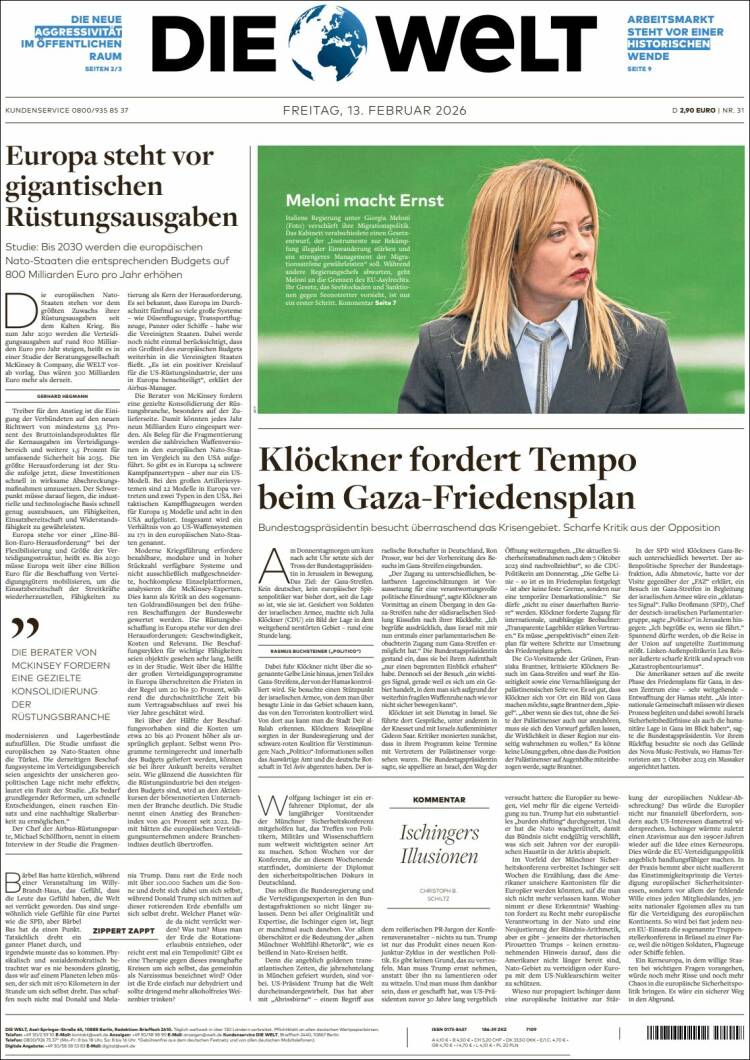 Portada de Die Welt (Alemania)