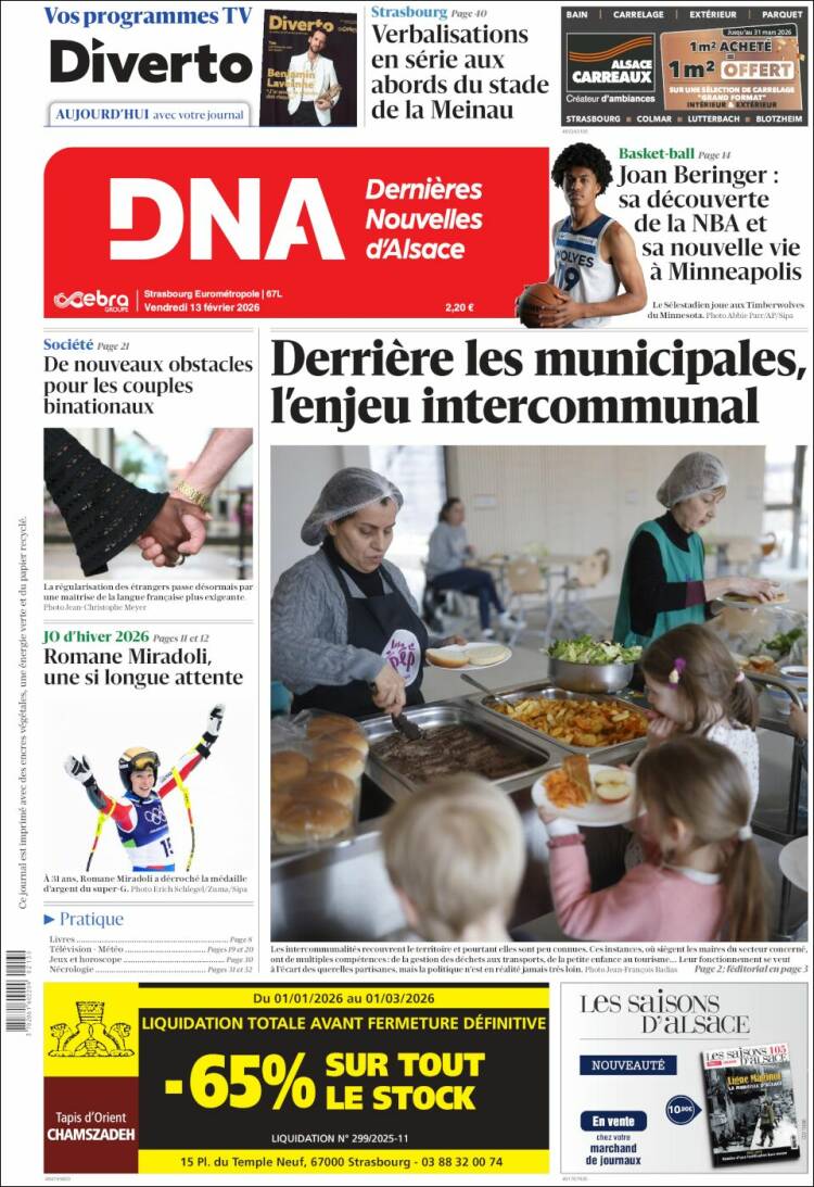 Portada de Les Dernières Nouvelles d'Alsace (France)