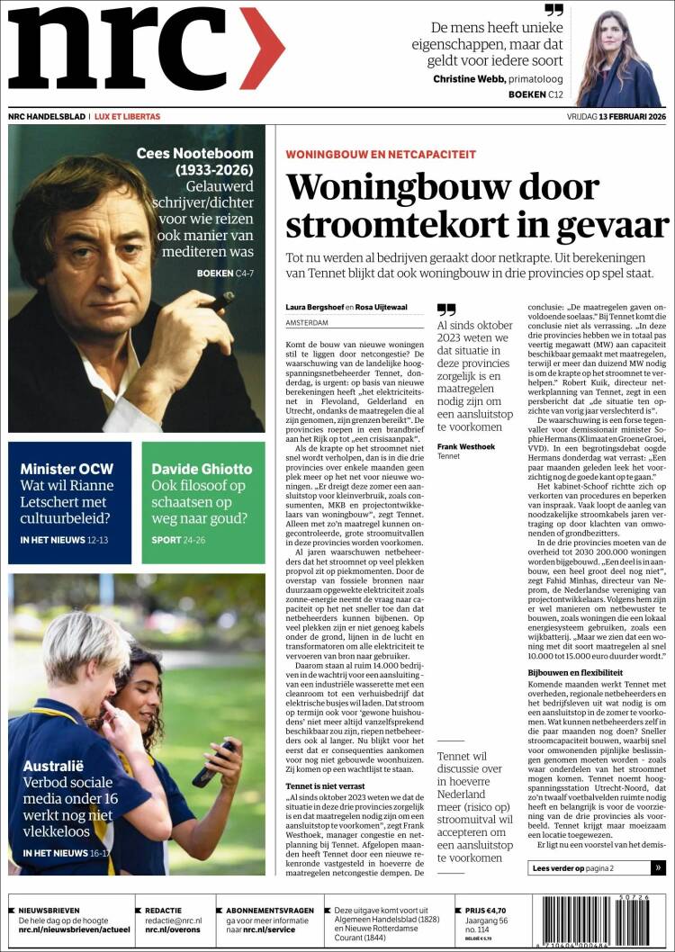 Portada de NRC Handelsblad (Pays-Bas)