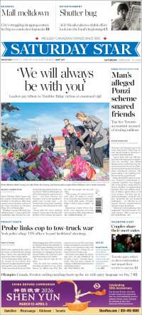 Portada de The Toronto Star (Canad&aacute;)