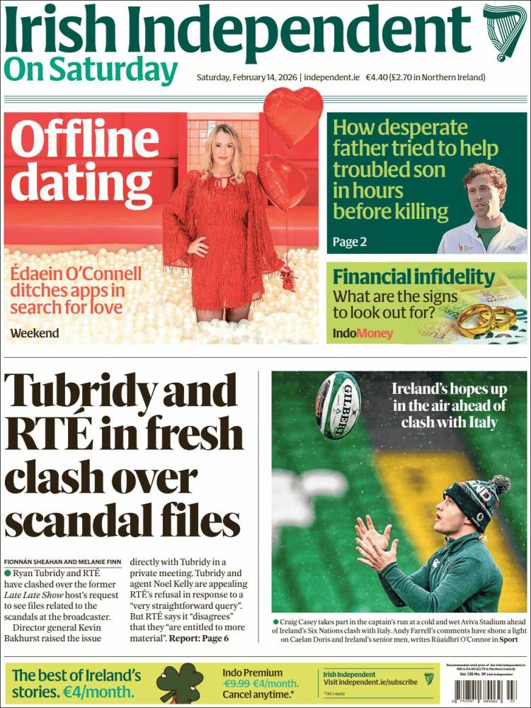Portada de Irish Independent (Irlanda)