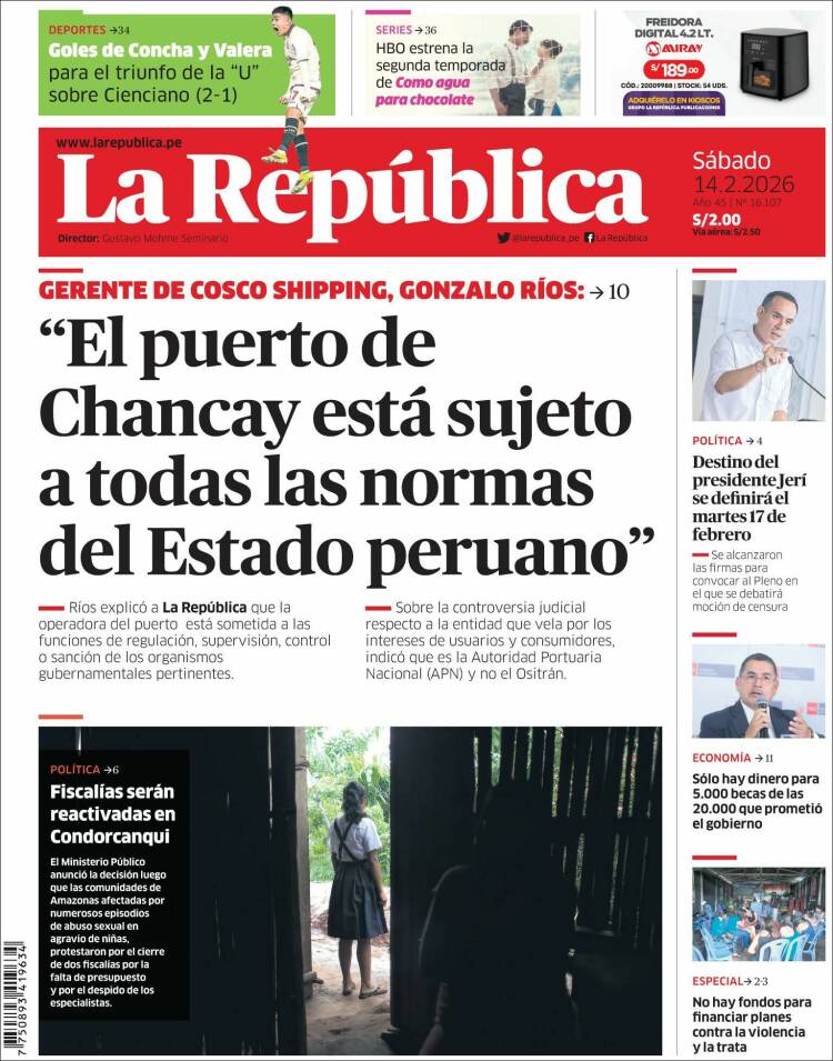 Portada de La Republica (Per&uacute;)