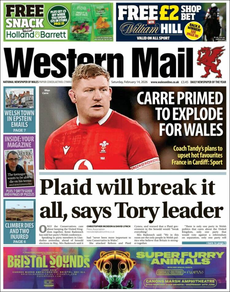 Portada de Western Mail (Reino Unido)