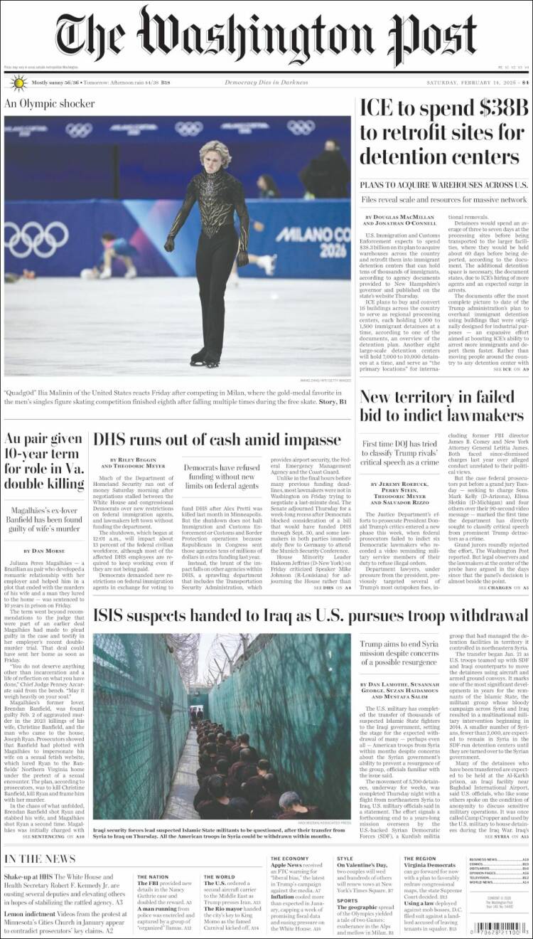 Portada de The Washington Post (USA)