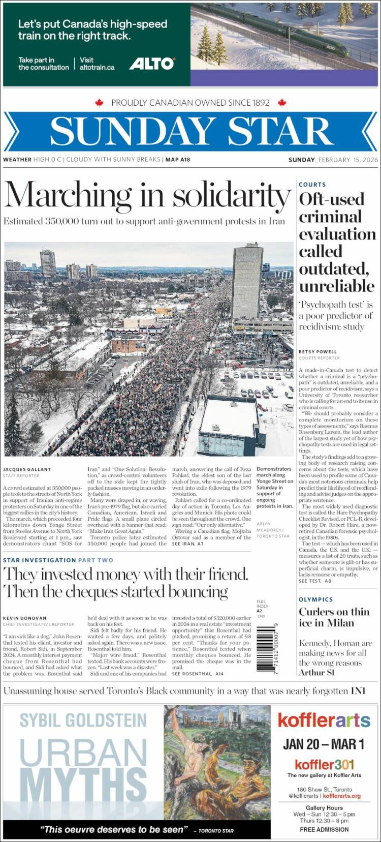 Portada de The Toronto Star (Canad&aacute;)