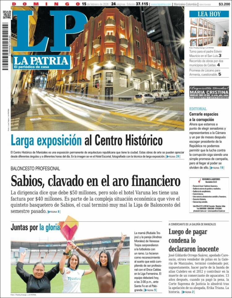 Portada de La Patria (Colombia)