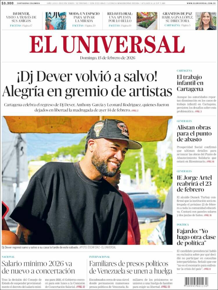 Portada de El Universal (Colombia)
