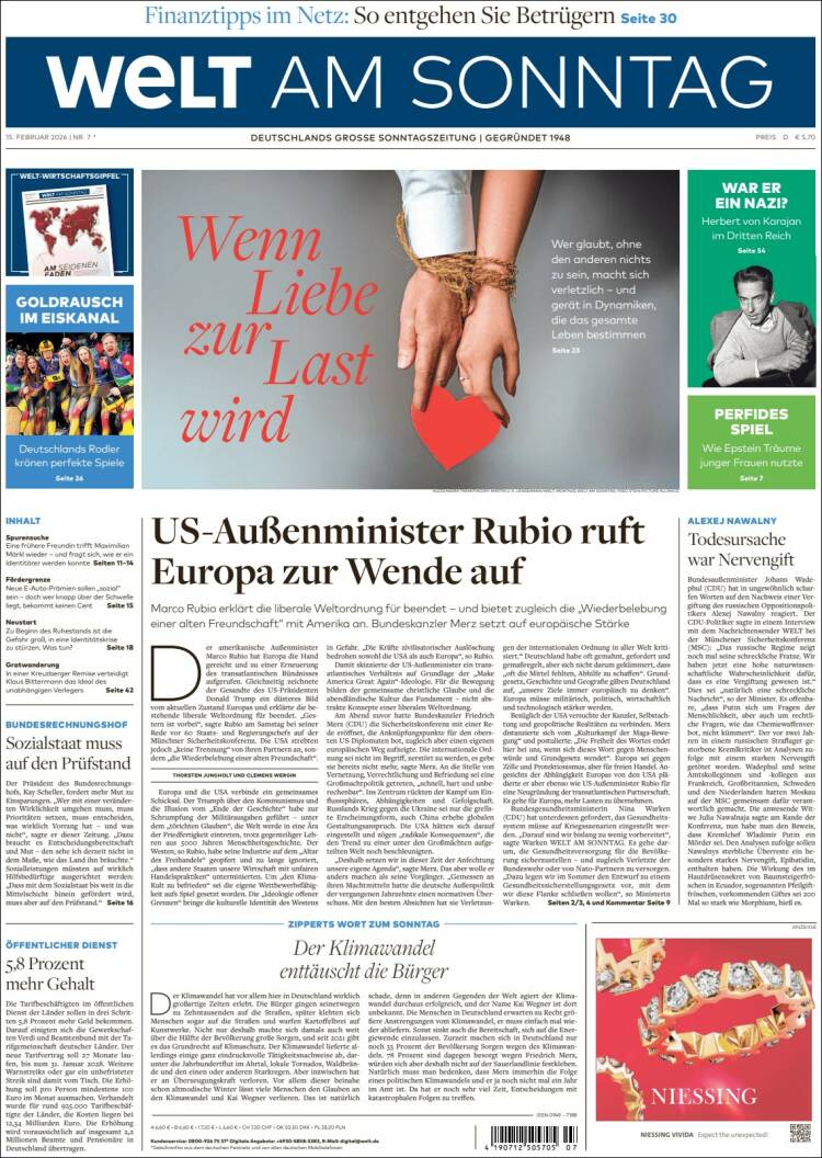Portada de Die Welt (Alemania)