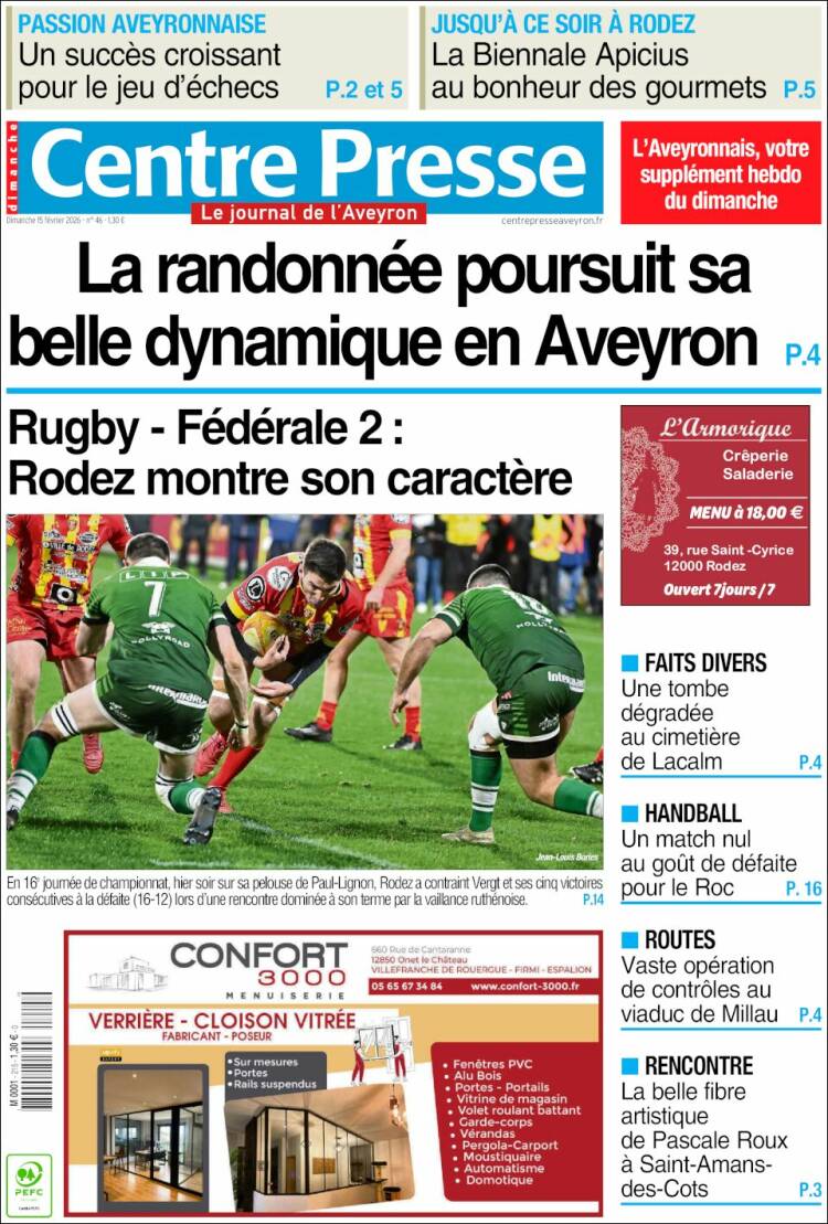 Portada de Centre Presse (Francia)