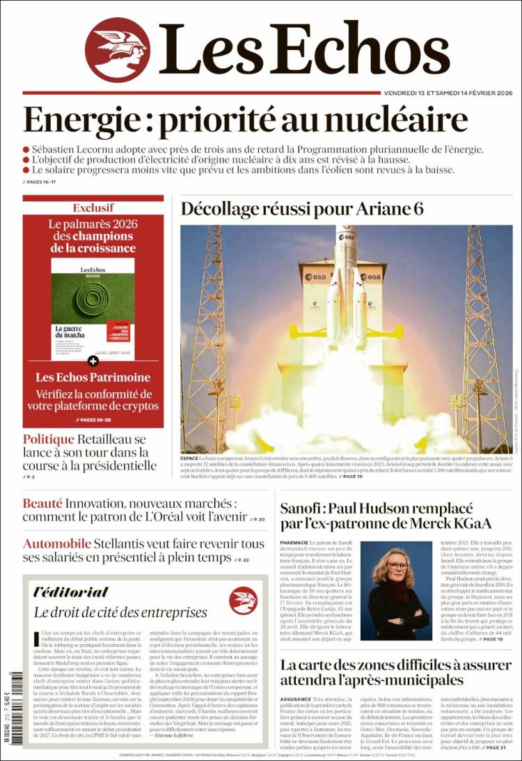 Portada de Les Echos (Francia)