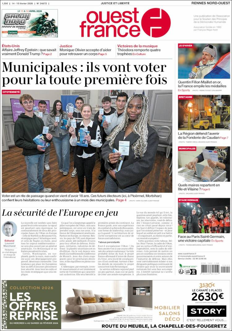 Portada de Ouest France (Francia)