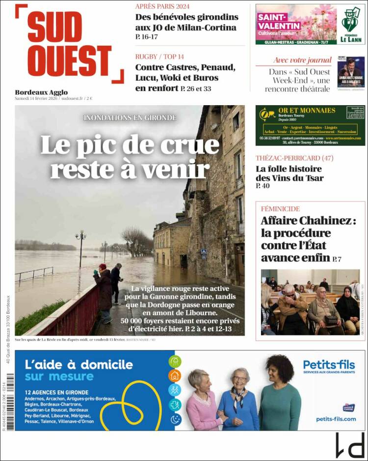 Portada de Sud Ouest (Francia)