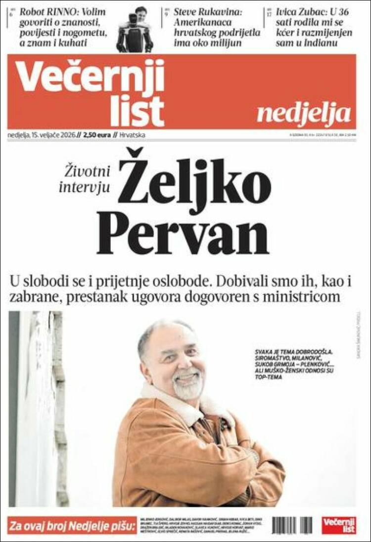 Portada de Večernji (Croacia)