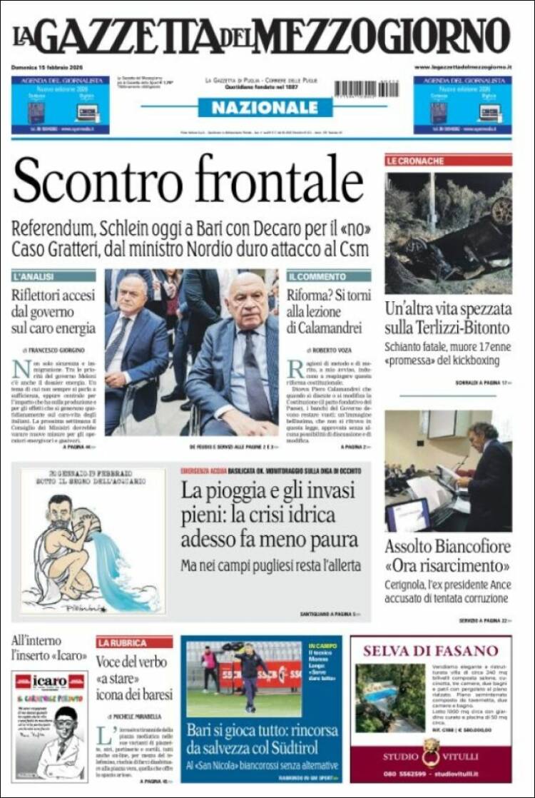 Portada de La Gazzetta del Mezzogiorno (Italia)