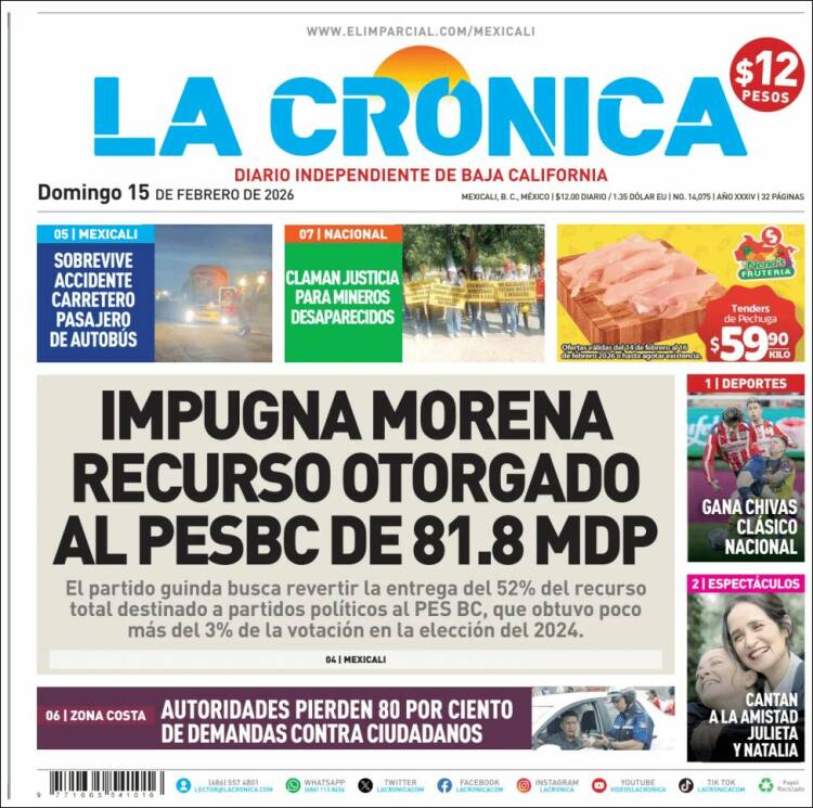 Portada de La Crónica de Baja California (M&eacute;xico)