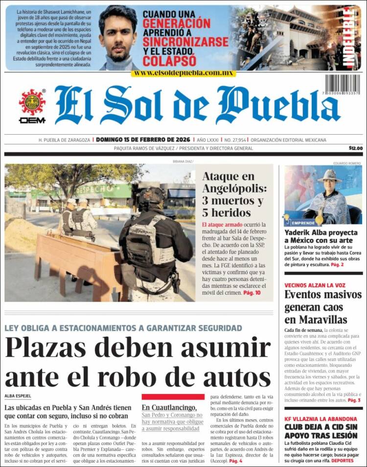 Portada de El Sol de Puebla (M&eacute;xico)