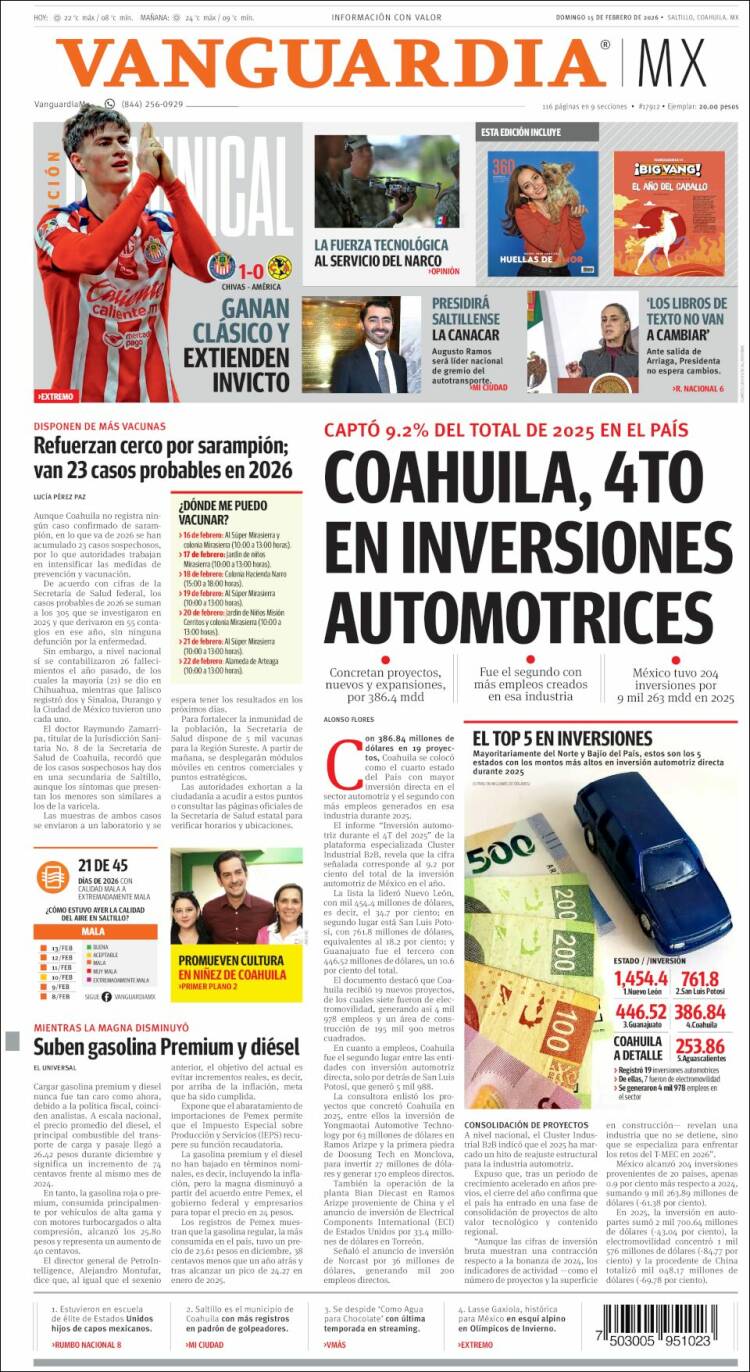 Portada de Vanguardia (M&eacute;xico)