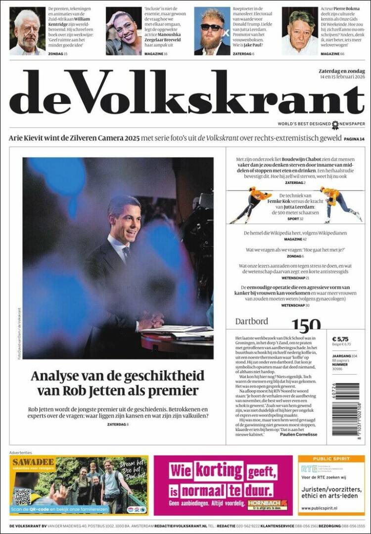 Portada de De Volkskrant (Pa&iacute;ses Bajos)