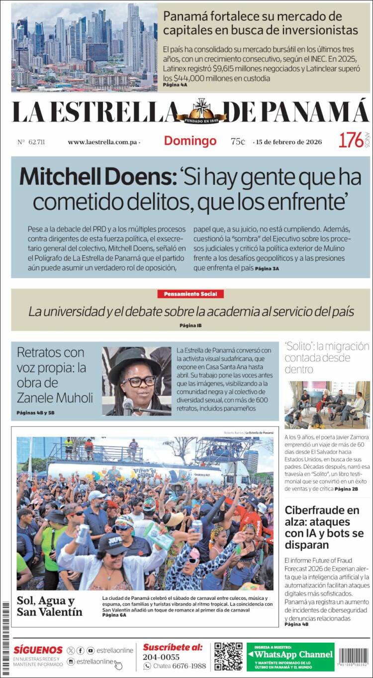 Portada de La Estrella de Panamá (Panam&aacute;)