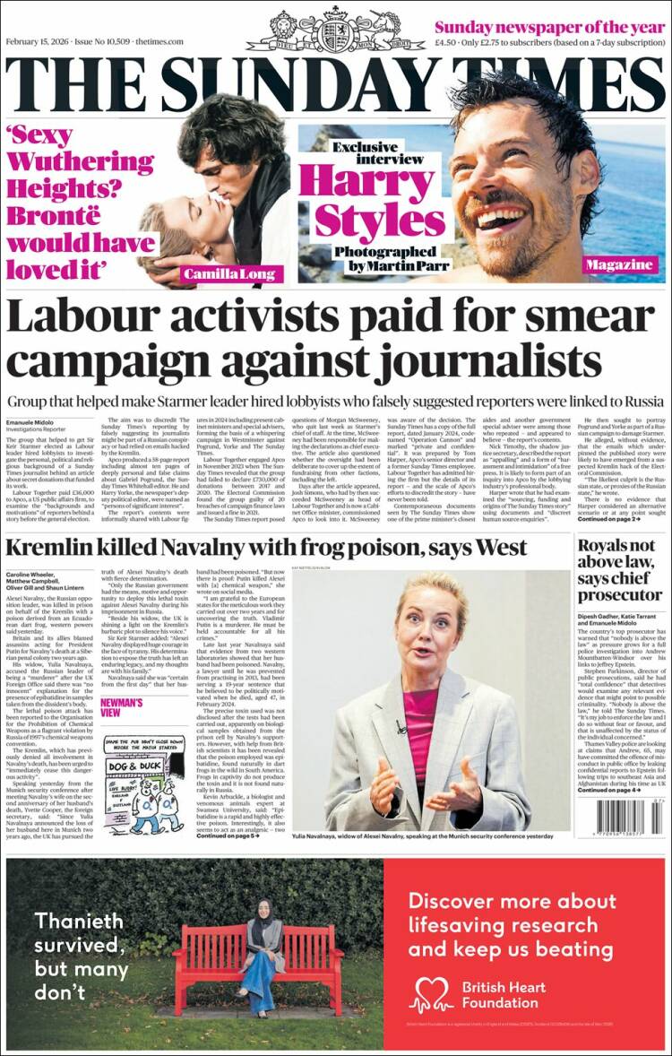 Portada de The Times (Reino Unido)