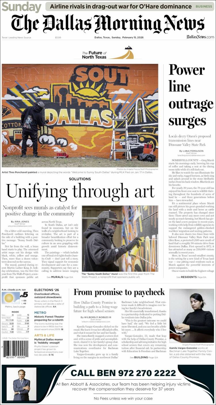 Portada de Dallas Morning News (USA)