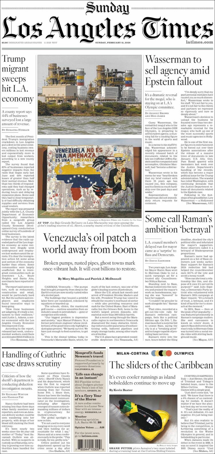 Portada de Los Angeles Times (USA)