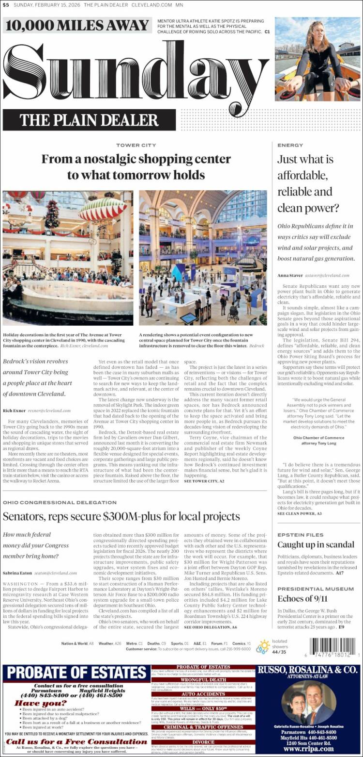 Portada de The Plain Dealer (USA)