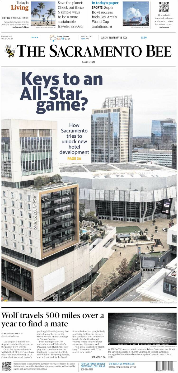Portada de The Sacramento Bee (USA)