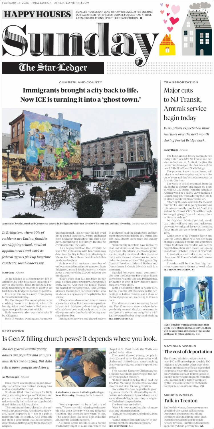 Portada de Star-Ledger (USA)