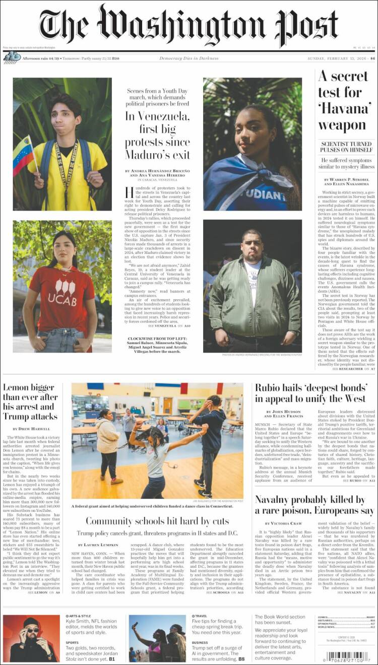 Portada de The Washington Post (USA)