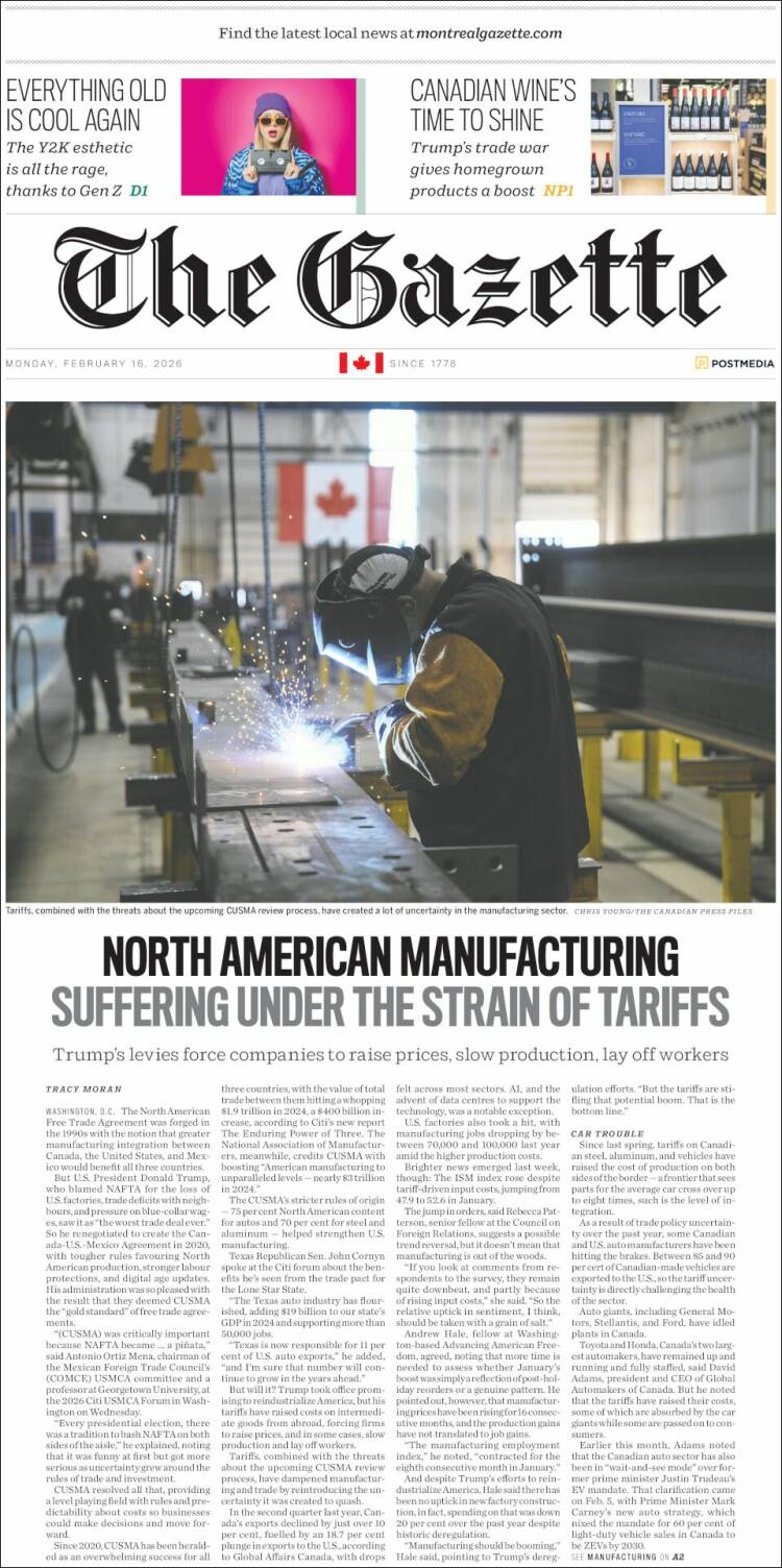 Portada de The Gazette (Canad&aacute;)
