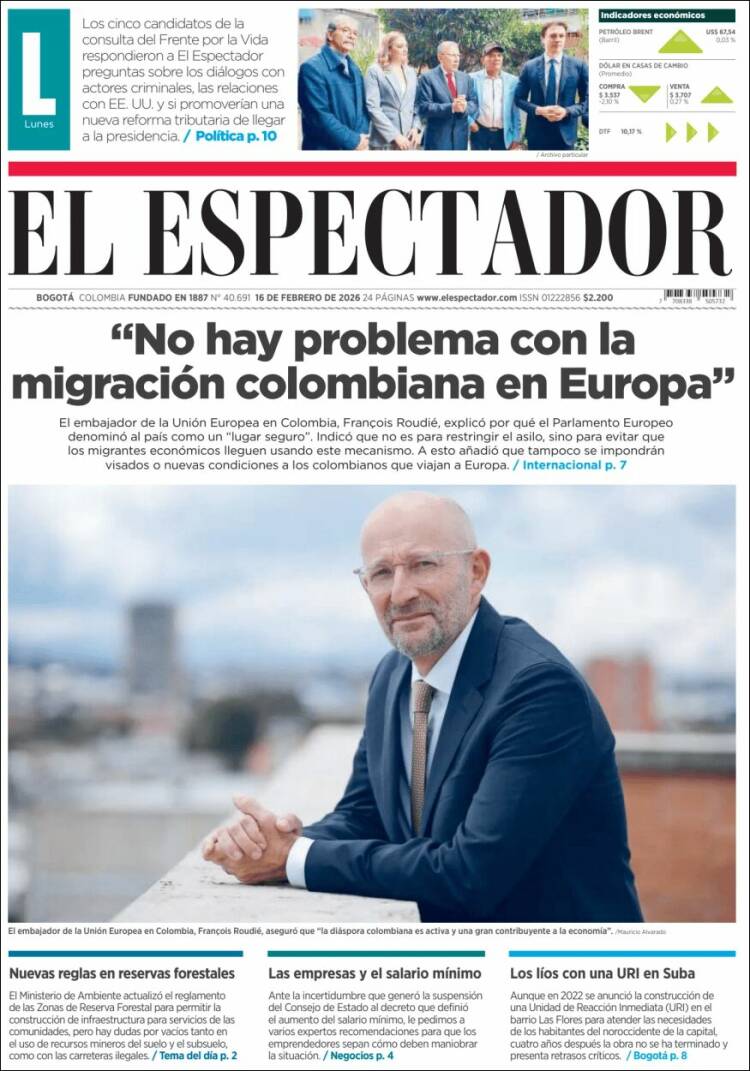 Portada de El Espectador (Colombia)