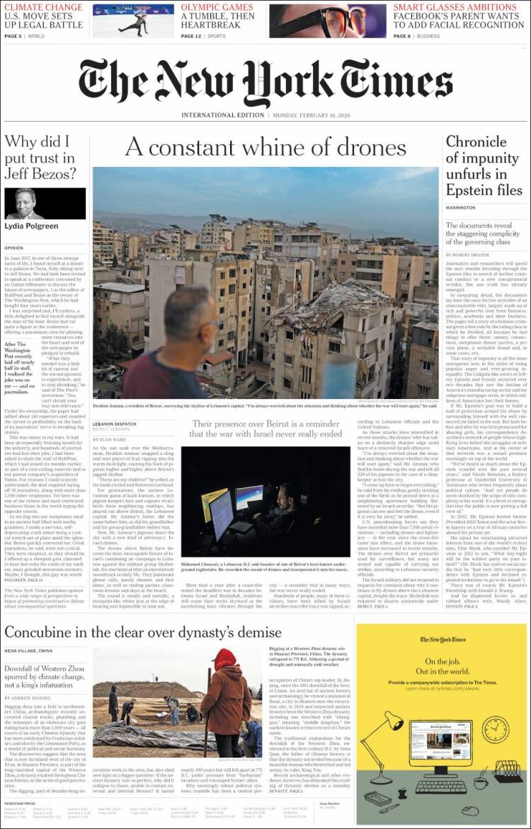 Portada de International New York Times (Europa)