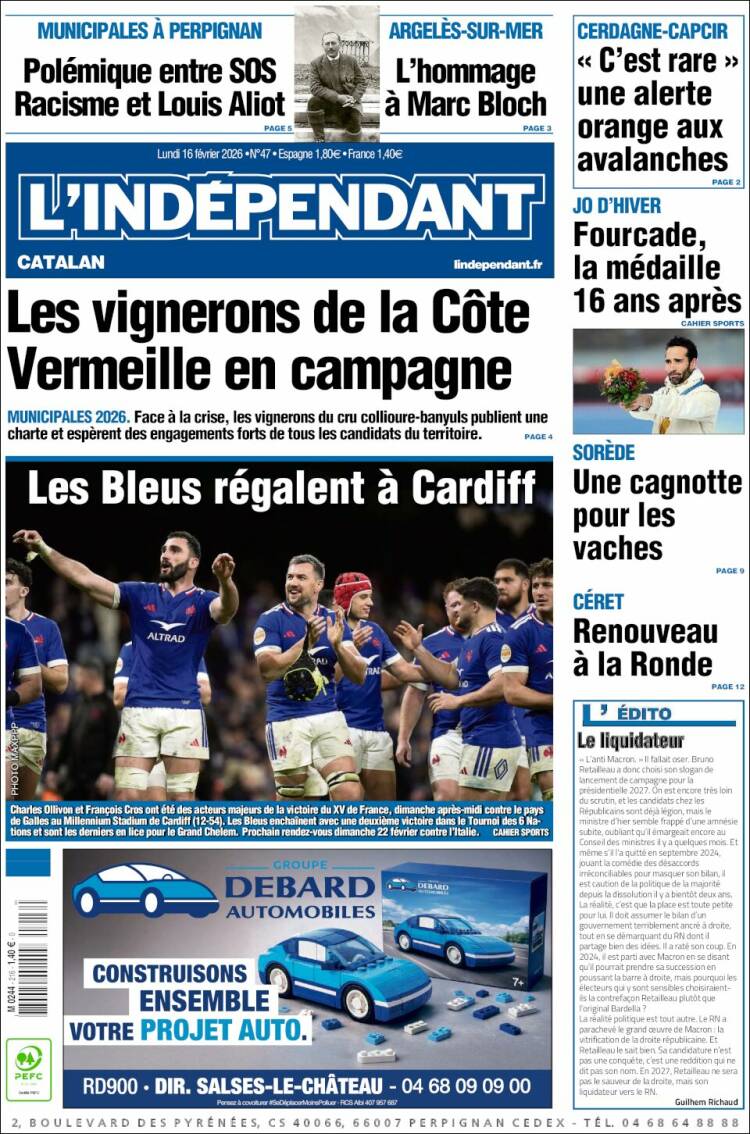 Portada de Le Indépendant (Francia)